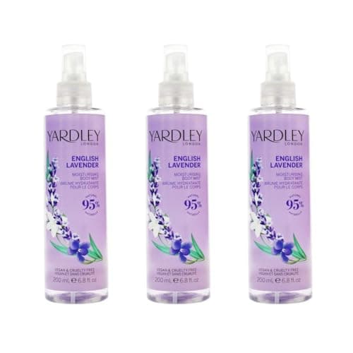 Image of Yardley English Lavender Moisturising Body Mist, 95% Natural, Vegan & Cruelty Free, 200ml, Pack of 3