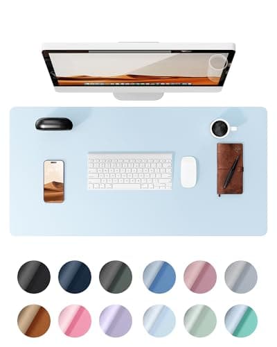 Image of YSAGi Leather Desk Mat, Large Mouse Mat, Non-Slip Desk Pad, Waterproof Leather Table Protector Writing Pad for Office and Home (60 x 35 cm, Baby Blue)