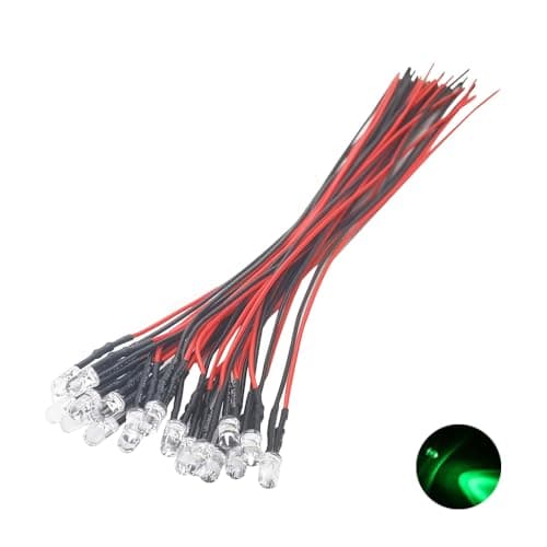 Image of 20pcs 12 Volt 5mm Green Blinking LED Lights 1.5Hz Flashing Emitting Diodes Pre Wired 7.9 inch DC 12V LED Light Clear Lens Small LED Lamps DIY Lighting Projects