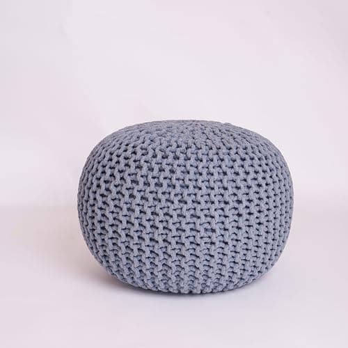 Image of EXQUIZIT HOME® Knitted Round Pouffe Foot Stool Ottoman – Large 100% Cotton Chunky Hand-Knit Pouf with Polystyrene Beads Filling – Soft & Comfortable Footrest and Occasional Seating, 50cm (Charcoal)