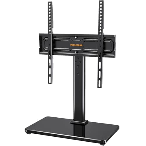 Image of PERLEGEAR Universal TV Stand for 24-60 inch TVs up to 45kg, Swivel Height Adjustable Table Top TV Stands, TV Mount Stand with Tempered Glass Base, Pedestal TV Stand with Bracket Max VESA 400x400mm