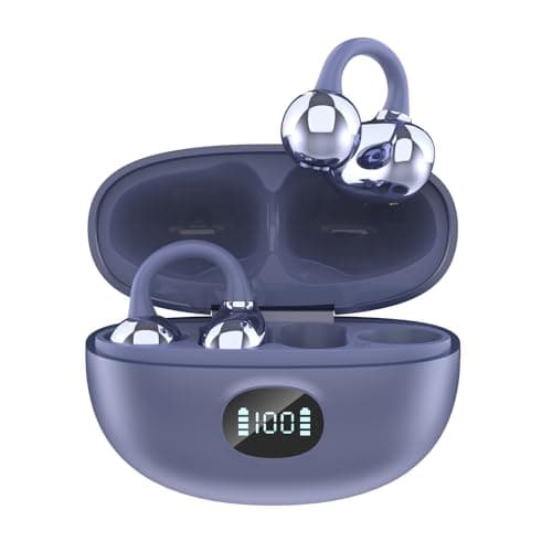 Image of AZJLOOF Open Ear Headphones, Clip On Earphones, 4.5g Lightweight Comfort, Bluetooth 5.4 with Headphone ENC Noise Cancelling Mic, Spatial Audio, 50H Playtime, IPX5 Waterproof for Running Gym (purple)