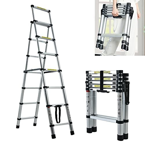 Image of 2m/2.3m Telescopic Ladder DIY Aluminum Alloy Folding Extendable, Adjustable Step,Lightweight Extension Ladder for Home Office Loft Use (6+7 steps)