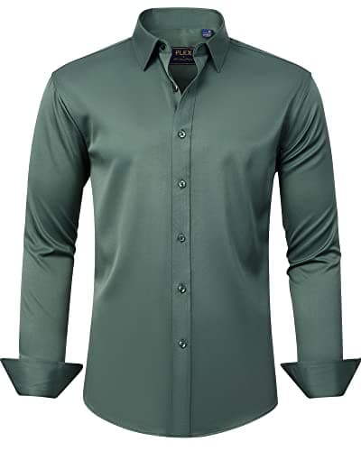 Image of J.VER Mens Shirts Long Sleeve Dress Non Iron Stretch Green Formal Button Down Shirt for Men Fashion Business Casual Wedding Work M