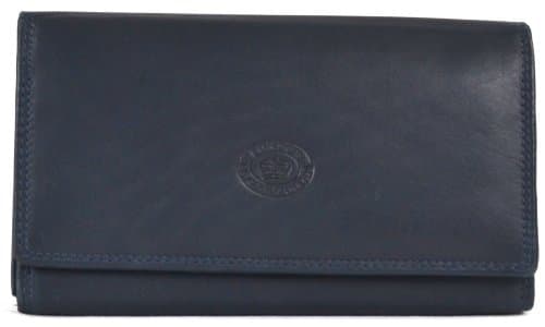 Image of Ladies Soft Real Nappa Leather Long Flap-over Purse with Inner Flap pockets (Navy)