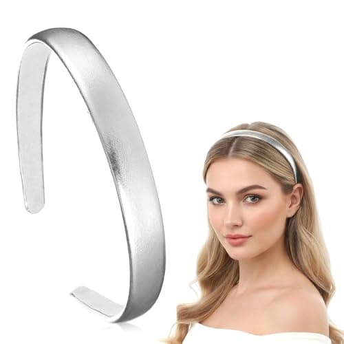 Image of Silver Headband for Women and Girls Fashion Satin Hard Headband Cute Hair Band Silver Headpiece Holiday DIY Hair Accessories Solid Colors