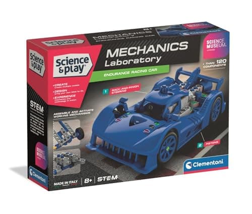 Image of Clementoni Science&Play Mechanics Laboratory - Le Mans Racer Blue, STEM Building Set, For Kids 8+ Years, Made in Italy, 61572