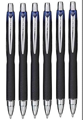 Image of Uni Ball Blue Jetstream Retractable Broad Rollerball Pen 1mm Nib Tip & 0.45mm Line Width Waterproof Lightproof Fast Drying Pigment Ink For Fast Writing SXN-210 (Pack Of 6)