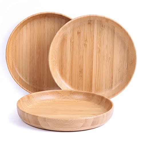 Image of cluzelar Bamboo Plates 7.5Inch Round Bamboo Plates Reusable Dinner Plates Tableware Set of 3 Wooden Plate Lightweight Dishes Snack, Dessert, Unbreakable Classic Plate