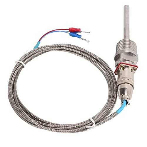 Image of Telituny PT100 Temperature Sensor, Stainless Steel Probe with 1/2" NPT Thread, -50°C to 200°C Range, Class A Accuracy, for HVAC, Food Processing, Industrial Temperature Control (2m Cable)