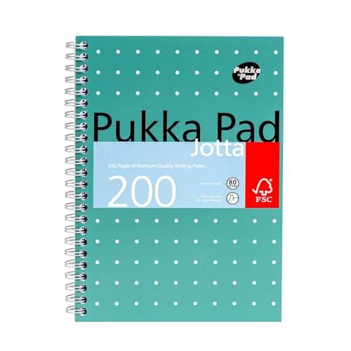 Image of Pukka Pad, A5 Metallic Jotta Book Bulk 6-Pack for Home, School, and Office – 15 x 21cm – Wirebound Notebook with 8mm Lines and 80GSM Paper – Features Perforated Edges - 200 Pages, Green