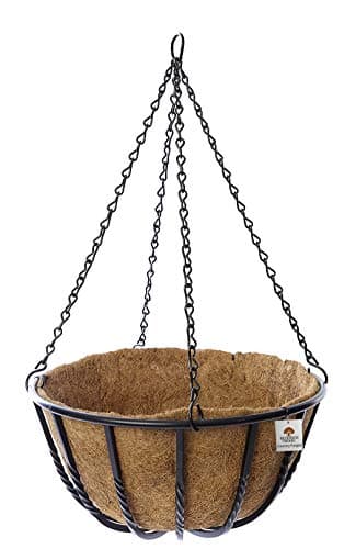Image of RUDDINGS WOOD Metal Garden Hanging Basket Black Planter Pot Heavy Duty Country Forged 14" 35cm diameter