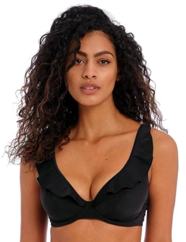 Image of Freya Women's Standard Jewel Cove Underwired High Apex Bikini Top, Plain Black, 28F
