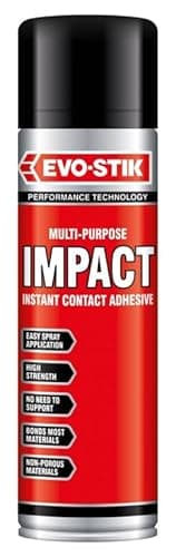Image of Evo-Stik Fast Drying Strong Hold Impact Adhesive Contact Glue 500ml Spray, High Strength Bond for Wood, Metal, Rubber, Leather, and Plastics – Solvent-Based