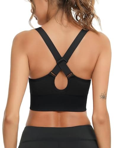 Image of Litherday Women's Sports Bra High Impact Sports Bras Wireless Adjustable Crossback Support Bra Removable Padded Yoga Gym Running Crop Top Black L
