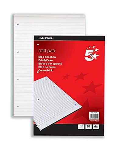 Image of 5 Star A4 Lined Paper Refill Pad (10 Pack) Headbound A4 Writing Pads Lined Feint Ruled 4-Hole Punched 80 Sheets