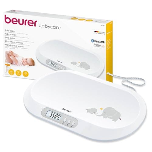 Image of Beurer BY90 Baby Scale with App | Bluetooth connection to BabyCare app to track baby's development | Comfortable weighing surface | Integrated measuring tape | Hold function for wriggling babies