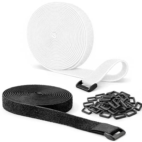 Image of Reusable Hook and Loop Cable Ties Straps Roll, 10m x 20mm Cut-to-Length Adjustable Fastening Tape with 40 Plastic Buckles, Cable Management & Cable Tidy Organiser for Wires, Cords & Leads