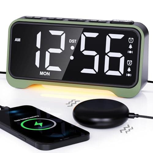 Image of ROCAM Vibrating Alarm Clock for Heavy Sleepers with Powerful Bed Shaker, Loud Alarm Clock Bedsides for Deaf People, 5 Dimmer, 5 Volumes, Snooze, Power-Off Memory, 12/24H, Week Display, Night Light