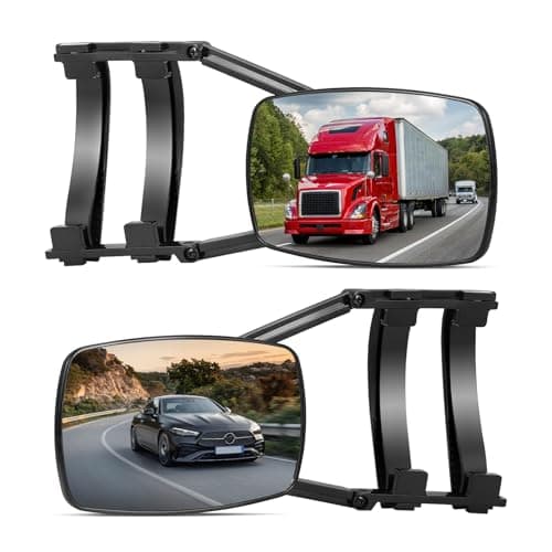 Image of Universal Caravan Towing Mirrors Pair - Adjustable Wing Mirror Extensions with Clamps & Straps for Cars, 4x4s, Motorhomes - Eliminate Blind Spots (Style B)