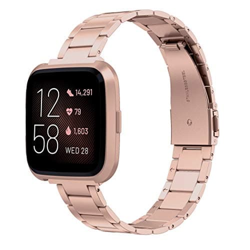 Image of Wearlizer for Fitbit Versa Strap/Fitbit Versa 2 Straps, Stainless Steel Replacement Straps Band for Fitbit Versa Lite Men Women Small Large (Versa 2 Copper Rose)