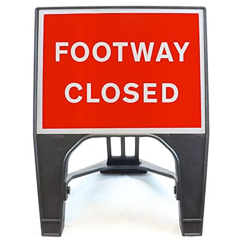 Image of Footway Closed 600x450mm Road Sign - Plastic Temporary Road Street Traffic Safety Sign for Road and Street Works - Freestanding with Reflective Sign Face