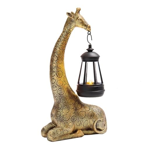 Image of Coopers of Stortford - Solar Garden Lantern in Giraffe Design - Bronze Effect Polyresin Garden Ornament with Ambient LED Light