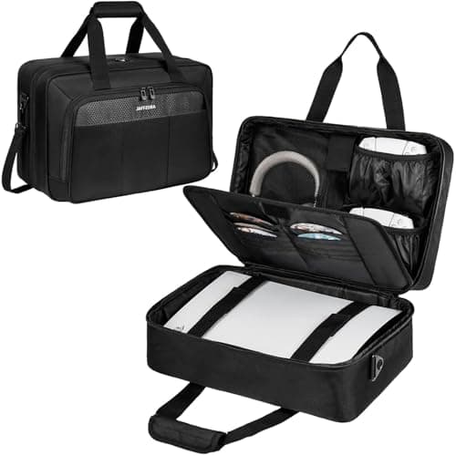Image of Jaffzora Carrying Case for PS5 PRO/PS5/PS5 Slim, Travel Protective Bag Fits for PlayStation 5 Console, Controllers, Game Discs & Gaming Accessories, Black