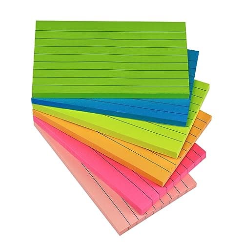 Image of KIFZM 480 Sheets Large Lined Sticky Notes, 76 x 127 mm 6 Brilliant Colors Assorted Self-Stick Pads for Notebook,Office,School and Home,80 Sheets/Pad