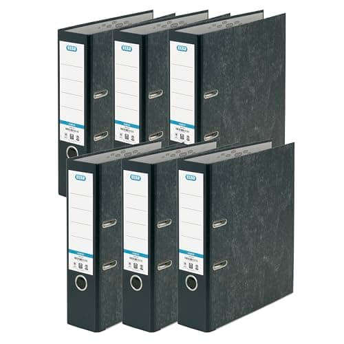 Image of Elba A4 Lever Arch Files, Black Cloud Effect, Durable Matt Paper-on-Board Filing Folders, 80 mm Spine Holds Up to 560 Sheets, Pack of 6