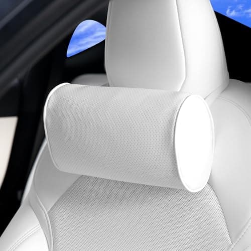 Image of Dapucarin Car Headrest Pillow for Driving - Luxury Leather 100% Memory Foam, Ergonomic Neck Support - Universal Fit Head Rest Travel Pillow for Most Cars, Home & Office, White, 1 Pack