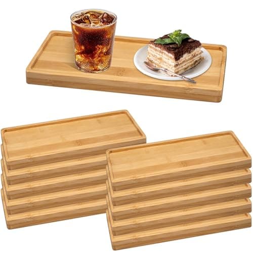 Image of 10 Pcs Small Wooden Serving Tray, 28 x 10 cm Rectangular Bamboo Serving Board Bulk, Wooden Charcuterie Boards Plates Decor for Food Restaurant Display Coffee Wine Tea Fruit Meals Dessert