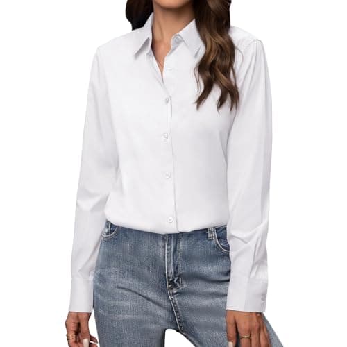 Image of LXEASYGO Womens Shirts Long Sleeve Regular Fit Button Down Stretch Work Shirt Business Office Casual Blouse for Ladies (UK, Alpha, S, Regular, Regular, White)