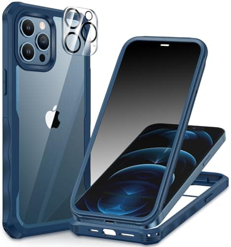 Image of CENHUFO Compatible with iPhone 12 Pro Max Case Built-in Privacy Screen Protector with Camera Lens Protector, 360 Full Body Privacy Case for iPhone 12 Pro Max with Anti Spy Screen -Blue
