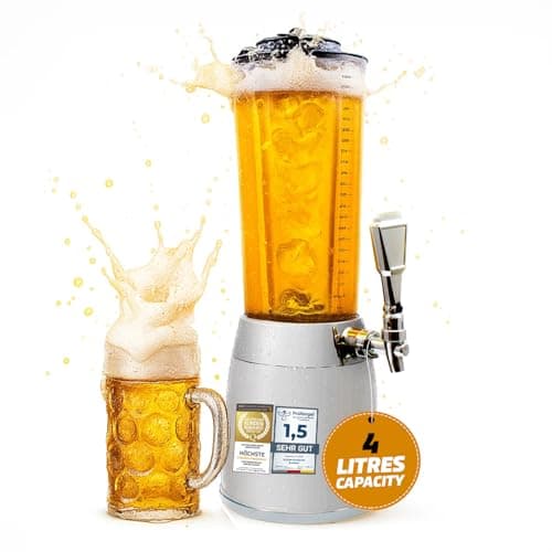 Image of Beer-Tower XXL Drinks & Beverage Dispenser with Tap 4.0 litres with Ice Cooler - Beer Column from Bavaria (White)