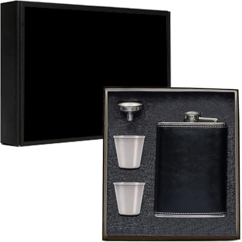 Image of Hip Flask for Liquor, Stainless Steel Leather Hip Flask with Funnels, Leak Proof Pocket Whiskey Flask for Men (Black, 8 oz)
