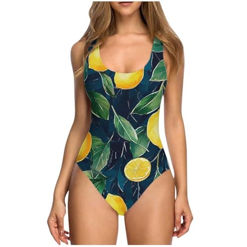 Image of Swimsuits for Women Sexy Tummy Control Flora Swimwear One Piece Sexy High Leg Backless Swimming Costume Padded Swim Suit Ladies Casual Retro Beach Wear for UK Beach Pool Party Yellow XL
