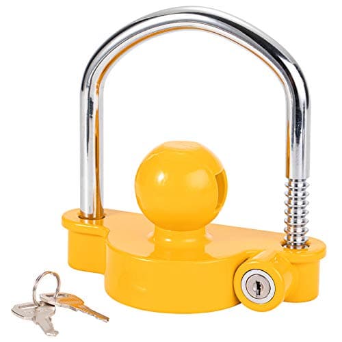 Image of CZC AUTO Trailer Hitch Lock Universal Tow Ball Coupler Security Kit Heavy Duty Anti-Theft Protection for Trailer Caravan Horsebox, 2 Keys Yellow