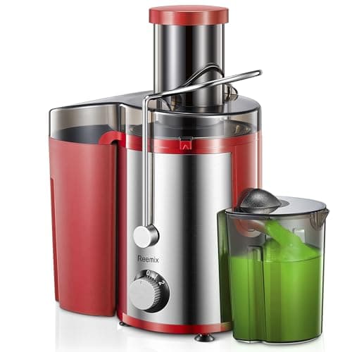 Image of Juicer, Reemix Centrifugal Juicer Machines Whole Fruit and Vegetable, 3-inch Wide Mouth Juicer Extractor with 2 Speeds, Brush Included Easy to Clean (Red, 800, Watts)