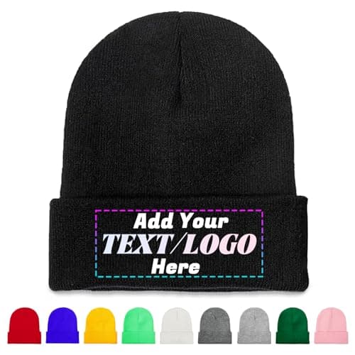 Image of Personalised Beanie Hat, Custom Beanie with Text Logo Image, Custom Men's Skullies & Beanies, Skull Cap Winter Warm Hat for Men (UK, Alpha, One Size, Black)