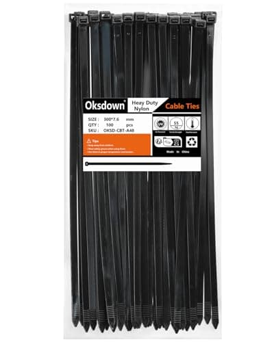Image of Oksdown 100 Pack Black Thick Cable Ties Heavy Duty Large 300mm×7.6mm Strong Nylon Plastic Self Locking 12 inch/30 cm Extra Long Zip Tie Wraps