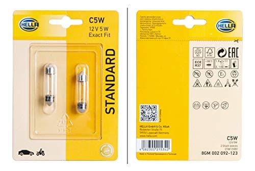 Image of HELLA 8GM 002 092-123 Bulb - C5W - Standard - 12V - 5W - Socket Type: SV8,5-8 - Blister - Quantity: 2