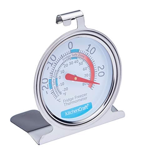Image of KitchenCraft Fridge Freezer Thermometer with Min Max Temperature Guide, Clear Dial, Stainless Steel, Silver