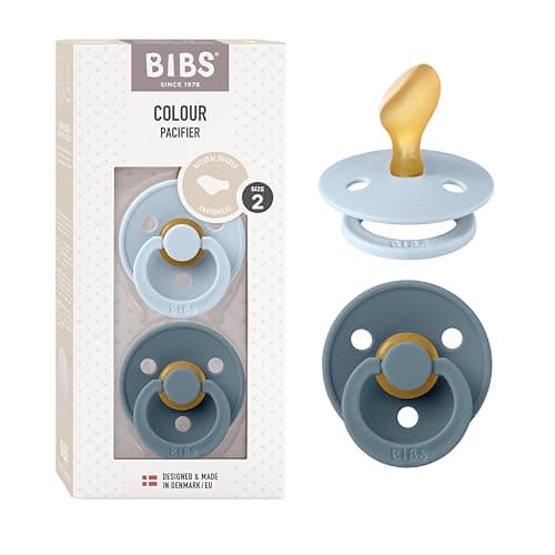 Image of BIBS Colour Anatomical Soother 2-Pack, BPA Free Dummy Pacifier, Orthodontic Nipple. Natural Rubber Latex, Made in Denmark. 6-18 Months (Pack of 2), Baby Blue/Petrol