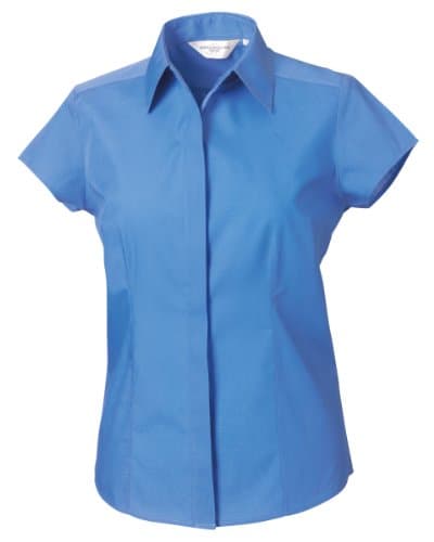 Image of Russell Collection Ladies Cap Sleeve Polycotton Easy Care Fitted Poplin Shirt (XS) (Corporate Blue)