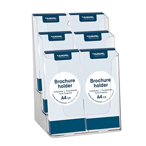 Image of Europel 6-Tier Leaflet & Brochure Holder | For 1/3 A4 Size Literature | Clear Acrylic Construction | Booklet, Flyer Menu Display Dispenser Office, Restaurants Reception | Portrait |, 350106
