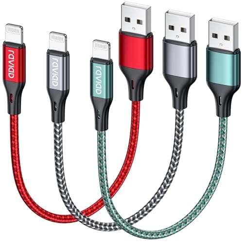 Image of RAVIAD iPhone Charger Cable Short 0.5M 3Pack, MFi Certified Lightning Cable Fast Charging Lightning Charger Nylon USB iPhone Cable Lead for iPhone 14 13 12 11 Pro Max XR XS X 8 7 6s Plus 5s SE 2020