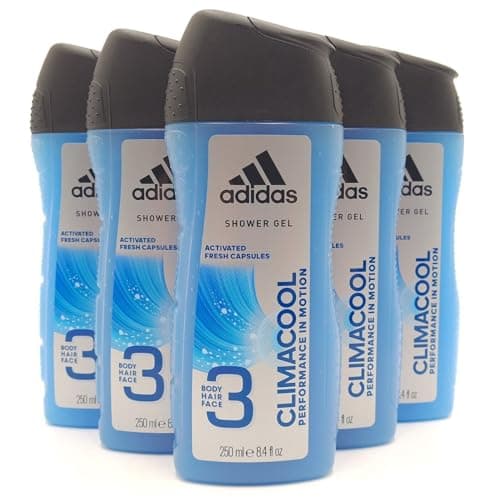 Image of Adidas CLIMACOOL Mens 3 in 1 Shower Gel for Hair Body and Face (Pack of 6) 400ml each