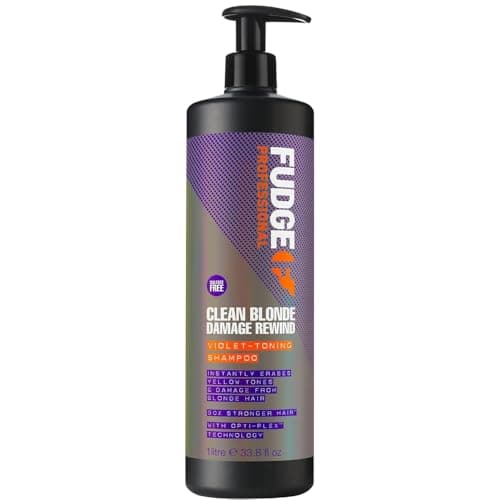 Image of Fudge Professional Clean Blonde Damage Rewind Shampoo, Bulk Size, Intense Purple Toning for Blonde hair, Bond Repair Technology, Sulfate Free, 1 Litre