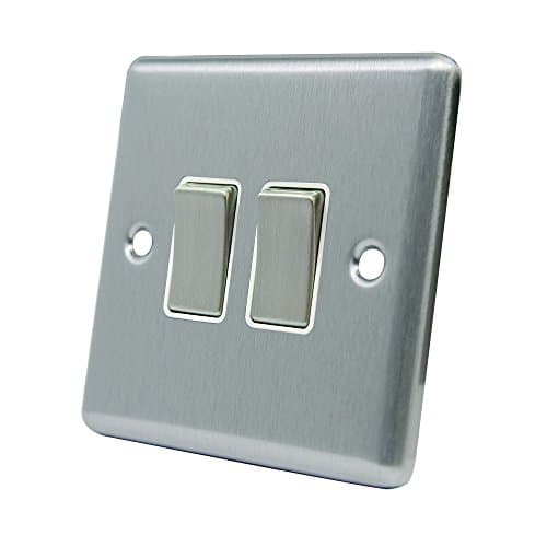 Image of AET CSC2GSWIWS 10 A 2-Gang 2-Way Satin Finish Chrome Classical Double White Insert Metal Rocker Light Switch